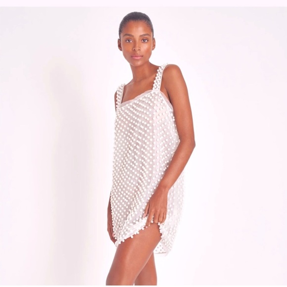 LoveShackFancy Kayana White Mini Dress with Pearl Details - Picture 1 of 5